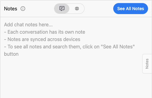 Light-mode conversation notes panel with a See All Notes button